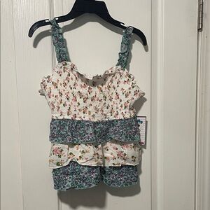 Trixxi Floral Ruffle Tank - White, Pink & Green